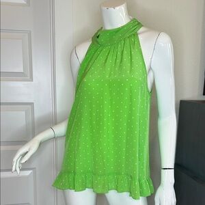 Lilly Pulitzer Neon Green Polka Dot Halter Ruffle Hem Camisole